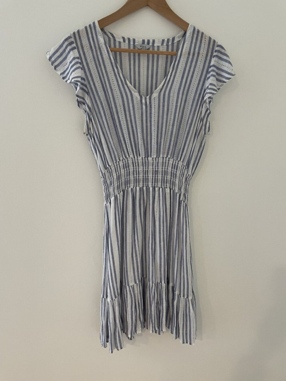 Rails Tara Blue Catalina Ruffle dress size S blue/white stripe, rayon